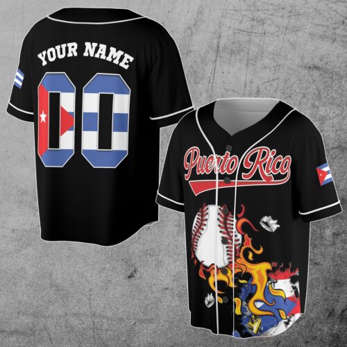 Personalized Puerto Rican Flag Baseball Jersey with Custom Name & Number S-5XL image 0