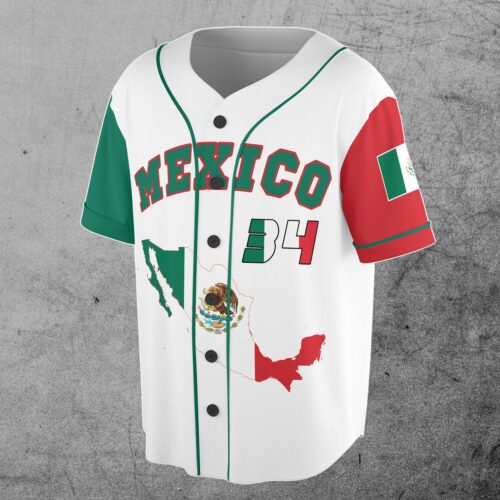 Customizable Mexican Flag Baseball Jersey with Name & Number Sizes S-5XL image 0