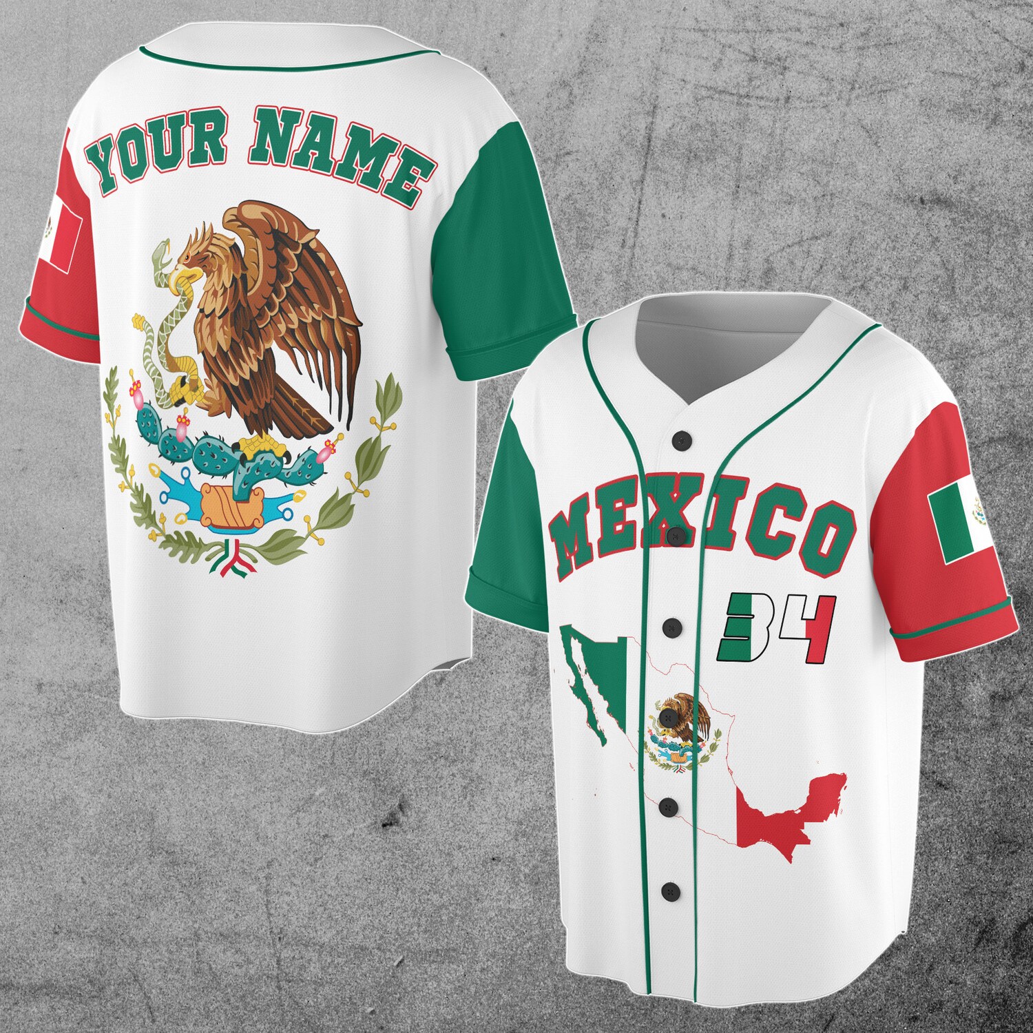 Customizable Mexican Flag Baseball Jersey with Name & Number Sizes S-5XL image 2