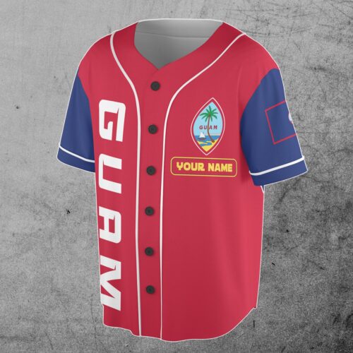 Custom Guam Flag Baseball Jersey with Name & Number Patriotic Coat of Arms S-5XL image 1