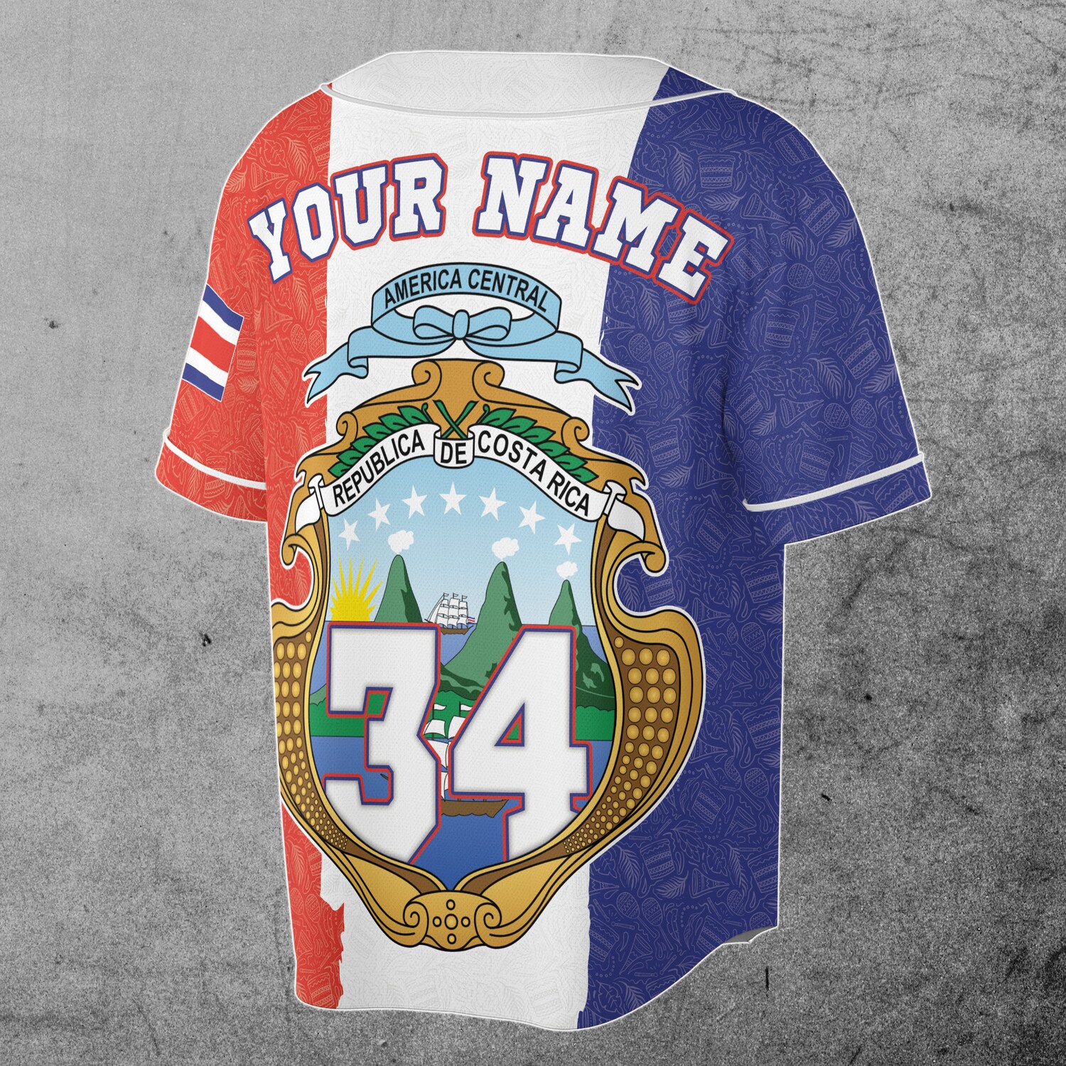 Customized Costa Rica Flag Baseball Jersey with Coat of Arms Sizes S-5XL image 2