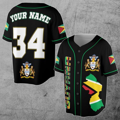 Custom Guyana Flag Baseball Jersey with Name and Number Coat of Arms Design S-5XL image 0