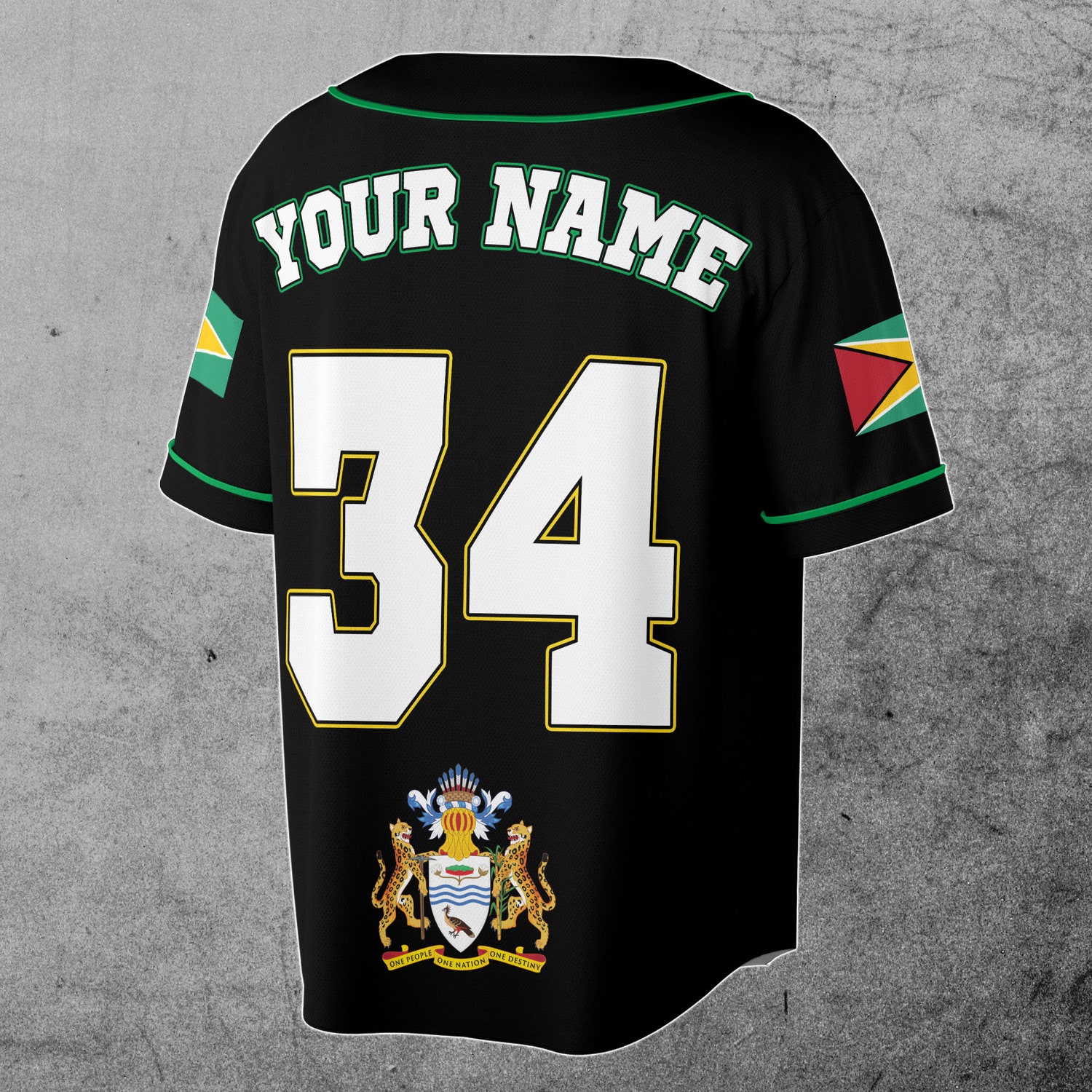 Custom Guyana Flag Baseball Jersey with Name and Number Coat of Arms Design S-5XL image 2