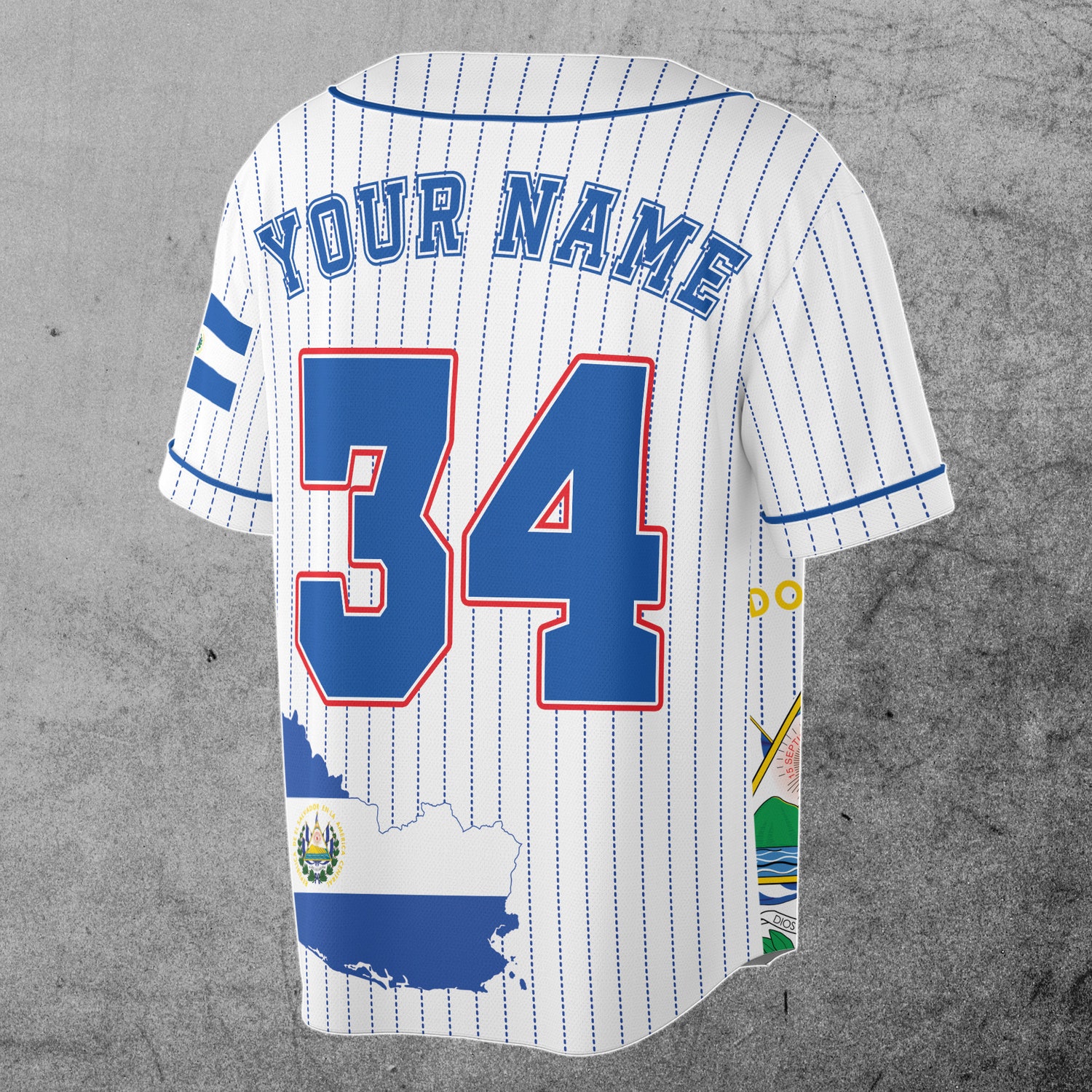 Custom El Salvador Flag Baseball Jersey with Name & Number Patriotic Coat of Arms S-5XL image 2