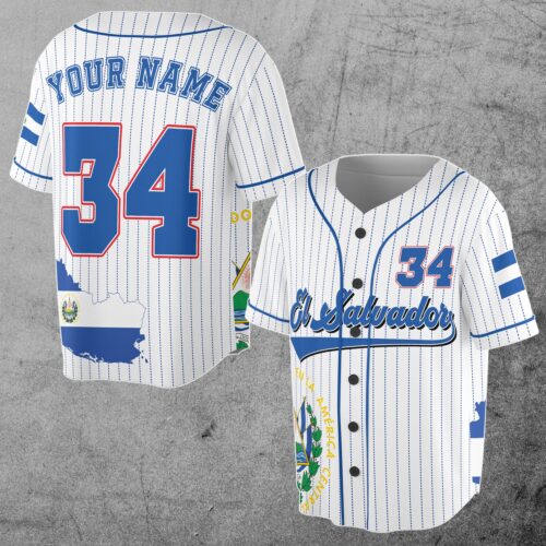 Custom El Salvador Flag Baseball Jersey with Name & Number Patriotic Coat of Arms S-5XL image 0