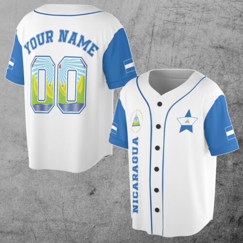 Custom Nicaragua Flag Baseball Jersey with Name & Number Sizes S-5XL Personalized Shirt image 0