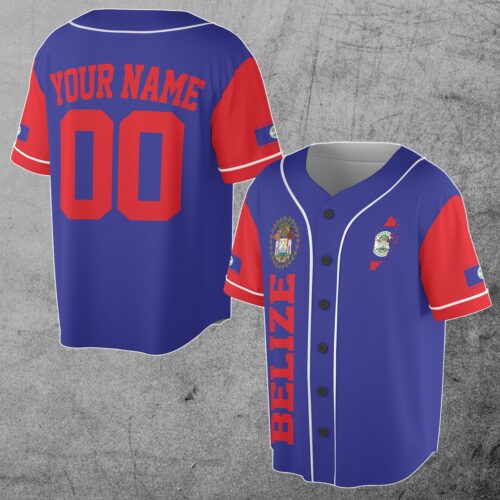 Custom Belize Flag Baseball Jersey with Name and Number Sizes S-5XL image 0