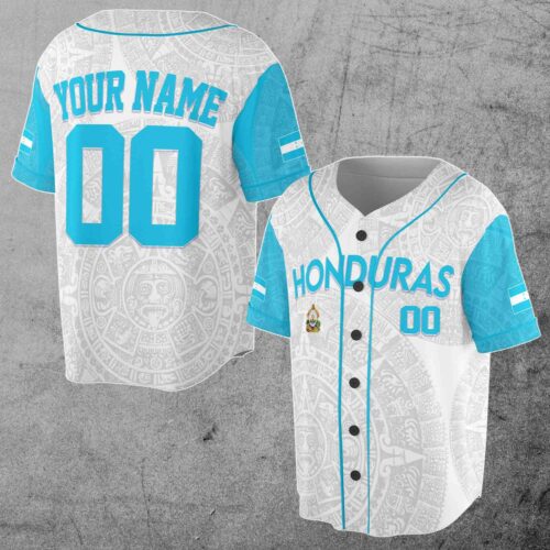 Custom Honduras Flag Coat of Arms Aztec Tribal Art Baseball Jersey Sizes S-5XL image 0