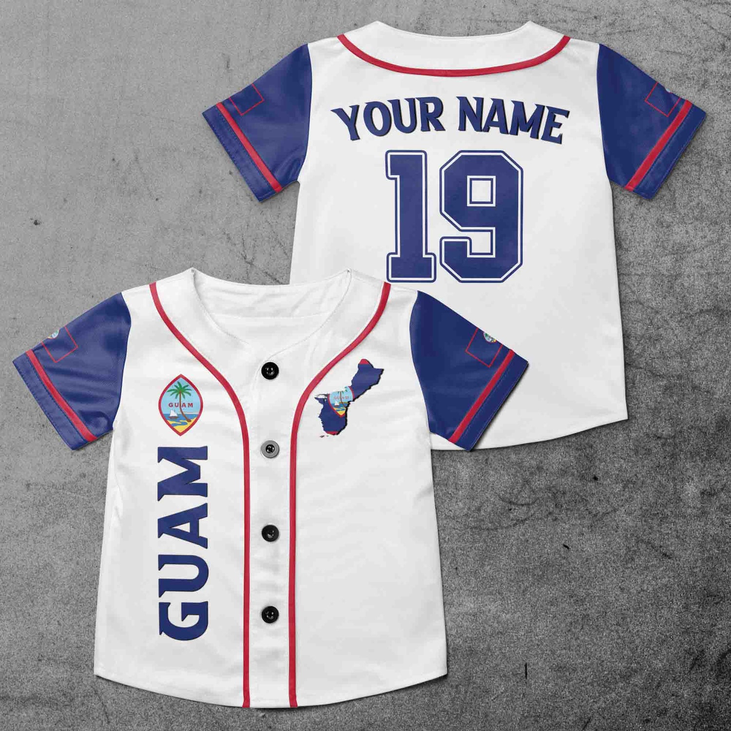 Custom Name Number Guam Flag Coat of Arms Baseball Jersey for Kids Youth Adults S-5XL image 1