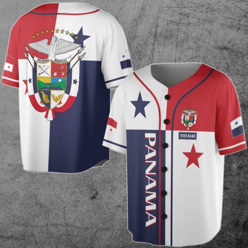 Custom Panama Flag Coat of Arms Baseball Jersey Personalized Name Sizes S-5XL image 0