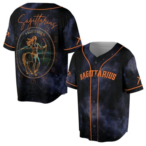 Sagittarius Zodiac Constellation Baseball Jersey Star Night Sky Pattern Sizes S-5XL image 0