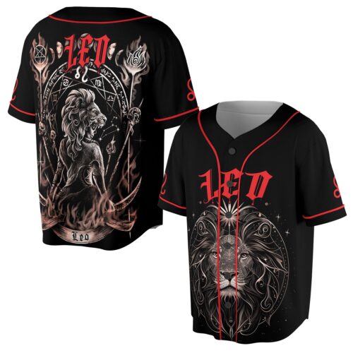 Leo Zodiac Constellation Fire Design Baseball Jersey Sizes S-5XL image 0