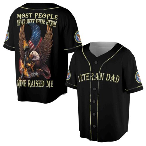 Patriotic Veteran Dad Heroes Eagle American Flag Baseball Jersey Sizes S-5XL image 0