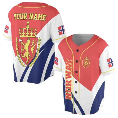 Custom Norway Coat of Arms Baseball Jersey S-5XL Personalized Patriotic Shirt image 0