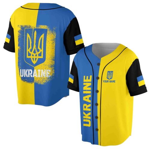 Personalized Ukraine Coat of Arms Flag Baseball Jersey Custom Sizes S-5XL image 0