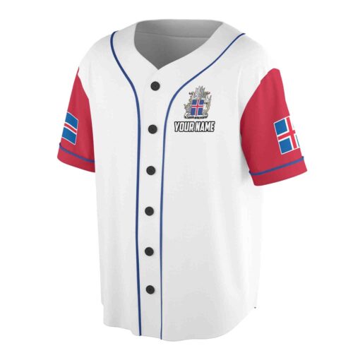 Custom Iceland Coat of Arms Baseball Jersey Personalized Name Available S-5XL image 1