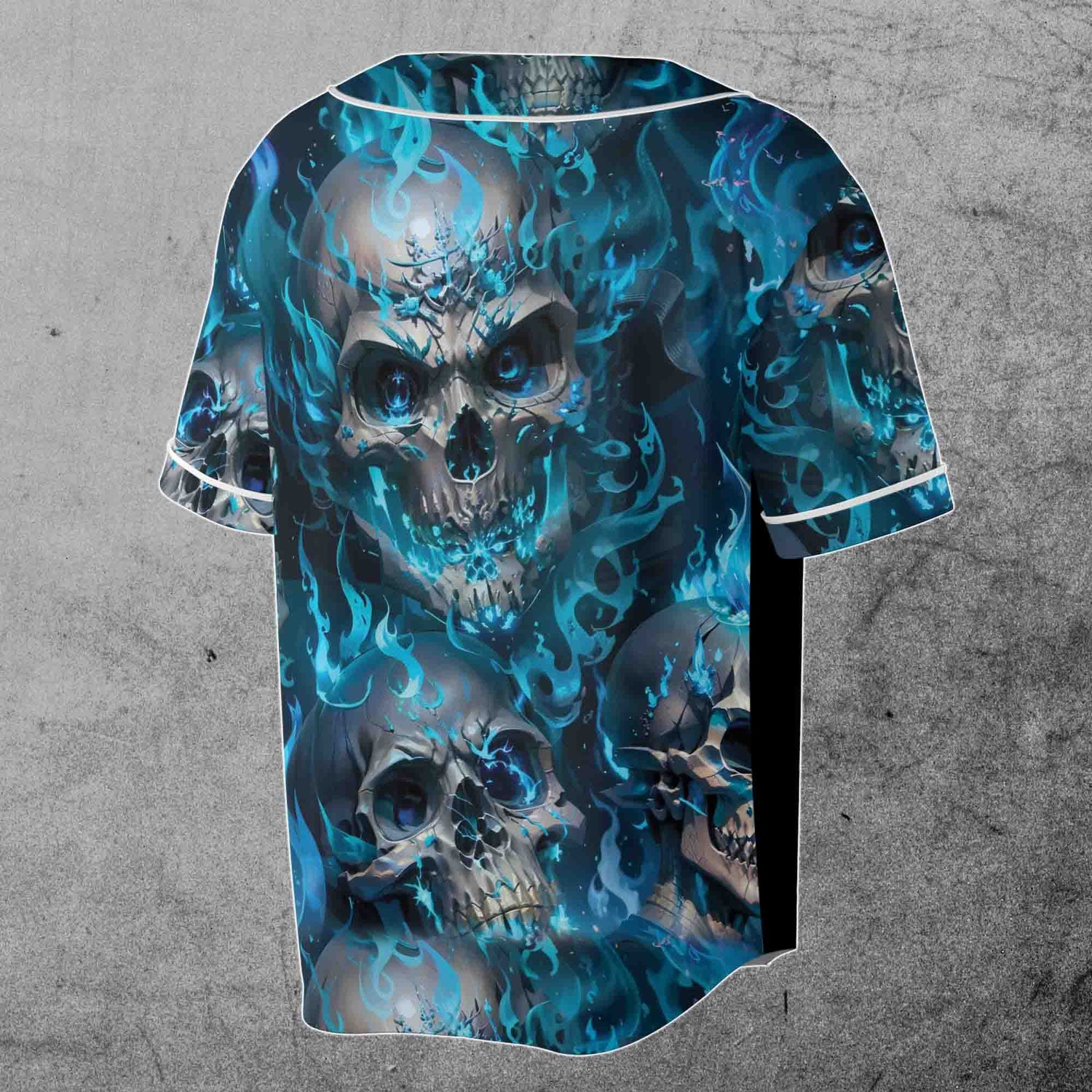 Personalized Skull on Fire Blue Baseball Jersey Custom Name S-5XL Nightmare Design image 2