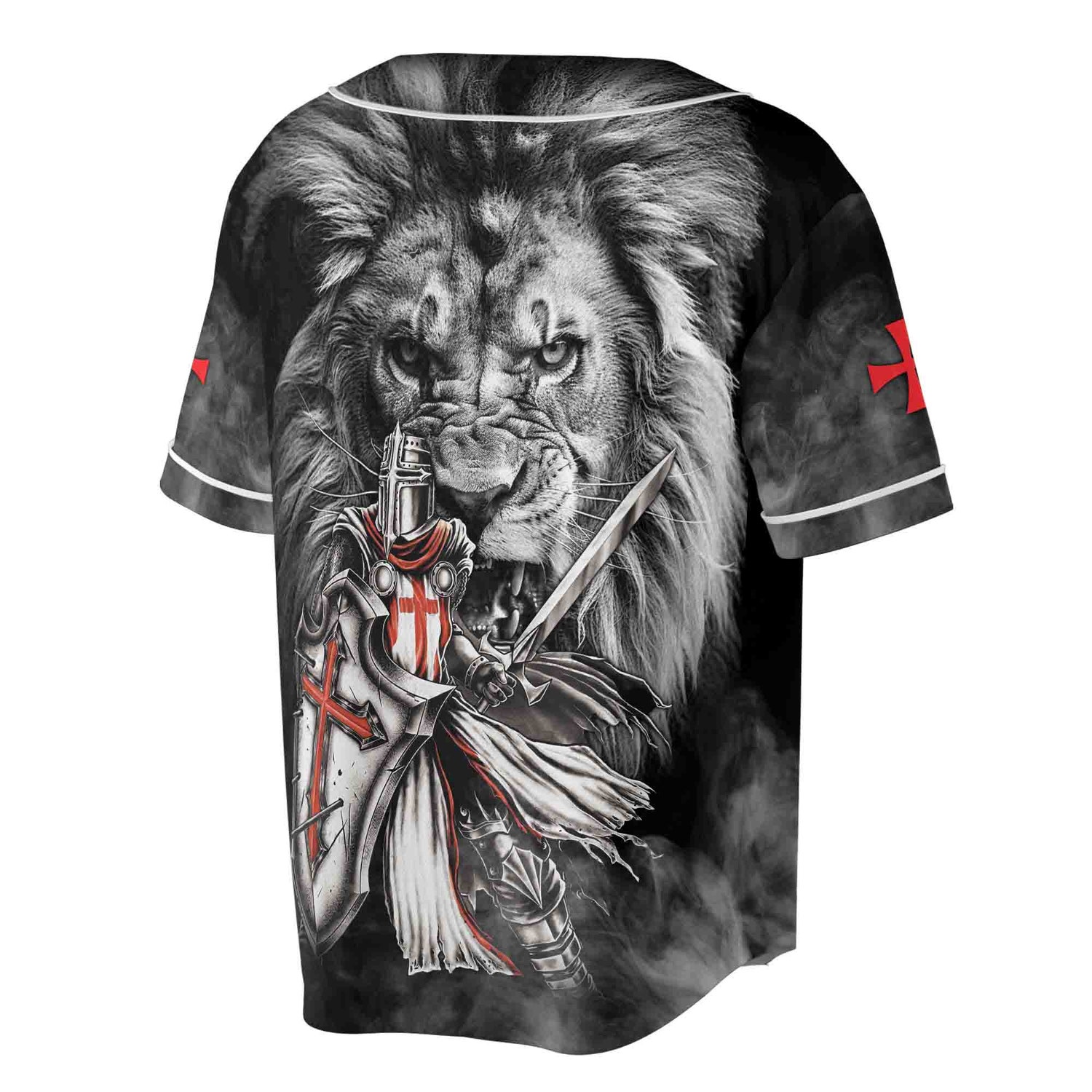 Lion Behind Knight Templar Grunge Baseball Jersey Sizes S-5XL Unique Gothic Apparel image 2