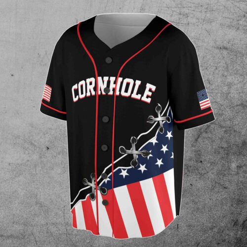 Personalized Patriotic Cornhole Player Jersey Custom Team Name Baseball Shirt S-5XL image 0