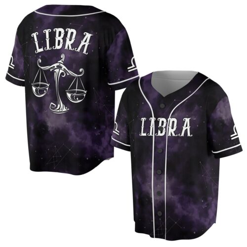 Zodiac Libra Black and White Night Sky Baseball Jersey Sizes S-5XL Astrology Clothing image 0