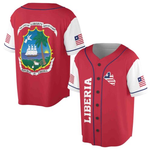 Liberia Coat of Arms Baseball Jersey Patriotic Design Sizes S-5XL image 0