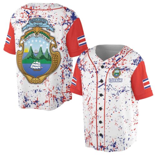 Custom Republica De Costa Rica Baseball Jersey Colorful Paint Splatter Design S-5XL image 0