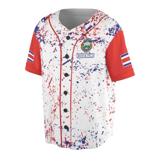 Custom Republica De Costa Rica Baseball Jersey Colorful Paint Splatter Design S-5XL image 1