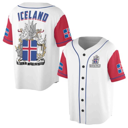 Custom Iceland Coat of Arms Baseball Jersey Personalized Name Available S-5XL image 0