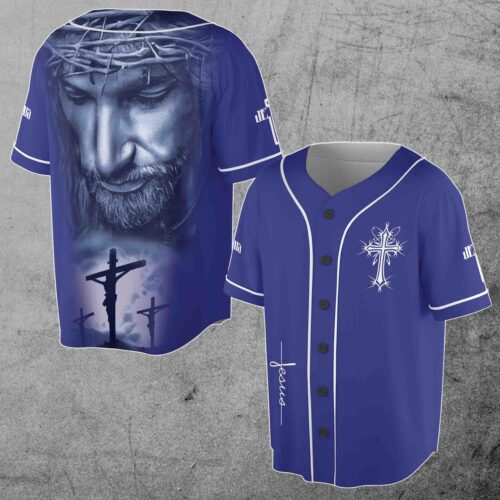 The Darkness of Jesus Christ Blue Baseball Jersey Sizes S-5XL Christian Apparel image 0