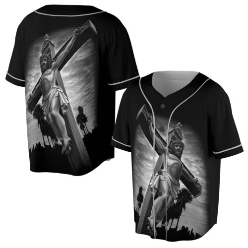 Jesus In The Darkness Cross Baseball Jersey Religious Apparel S-5XL image 0