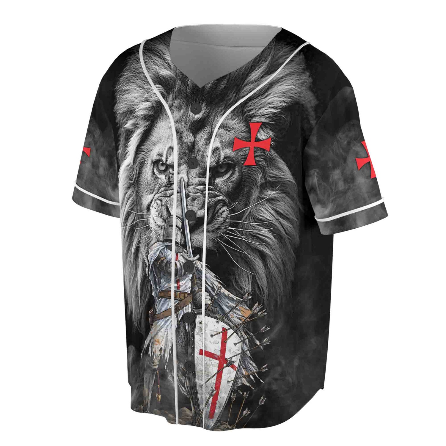 Lion Behind Knight Templar Grunge Baseball Jersey Sizes S-5XL Unique Gothic Apparel image 1