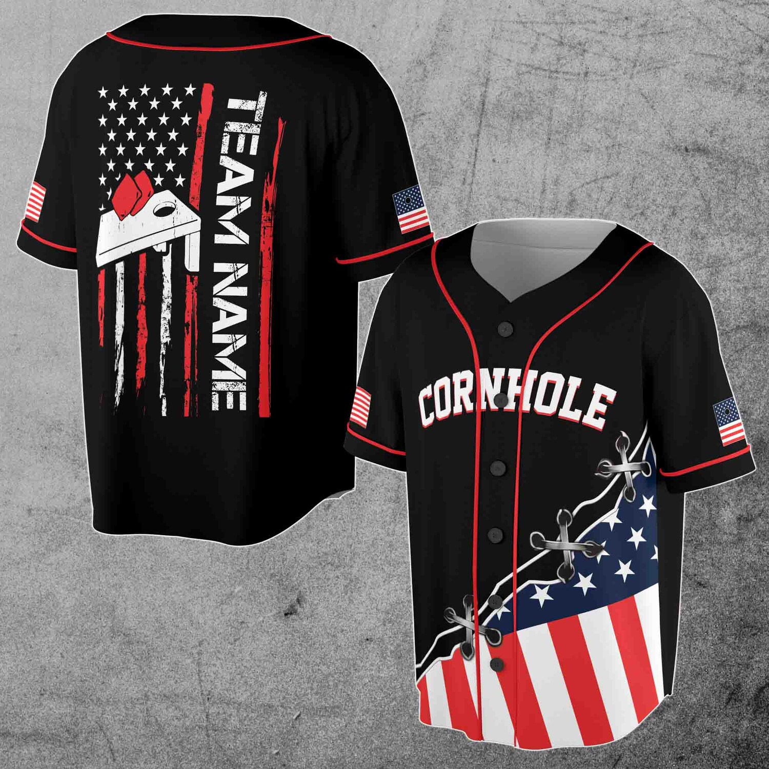 Personalized Patriotic Cornhole Player Jersey Custom Team Name Baseball Shirt S-5XL image 2