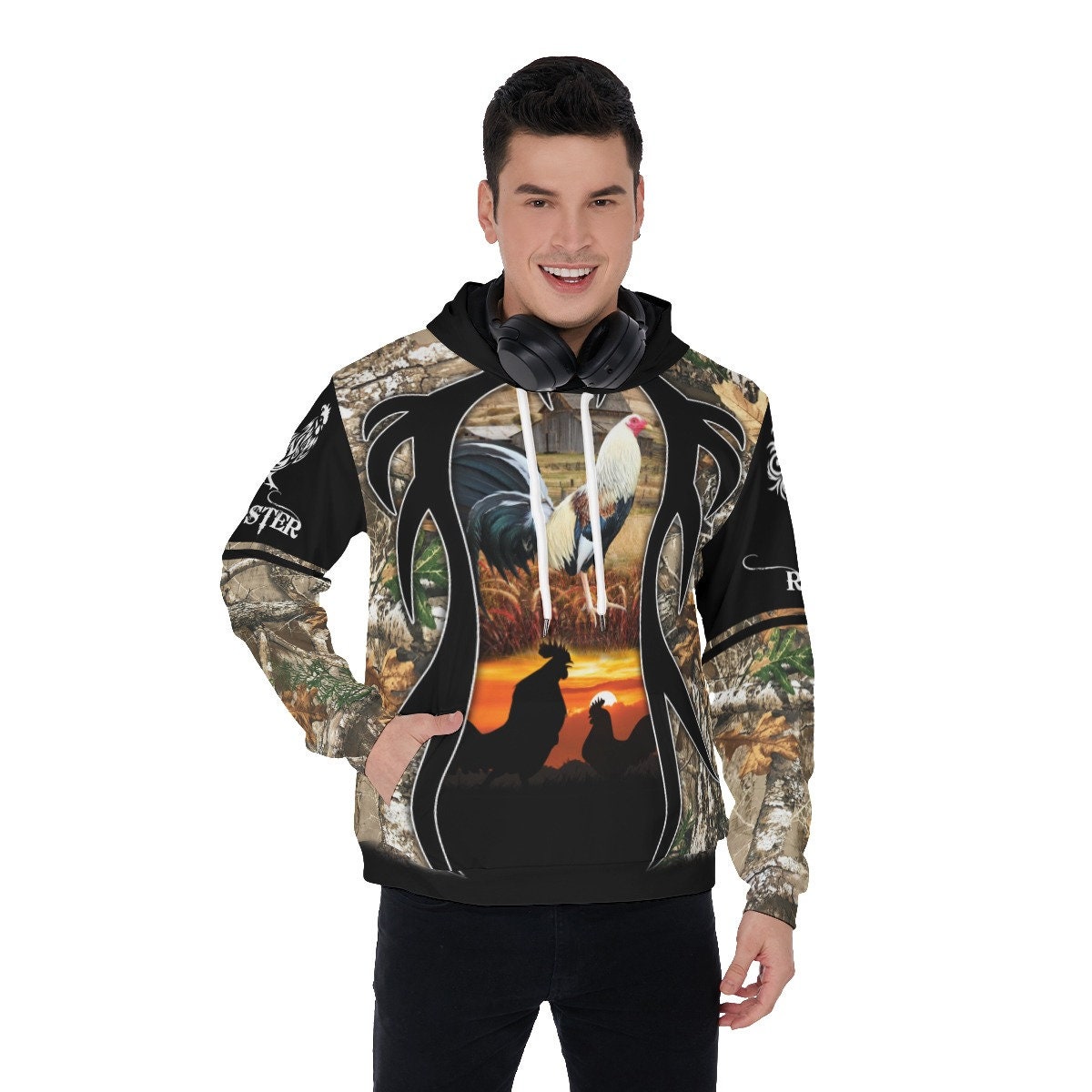 Unisex Rooster Camo Hoodie with Front Pocket Novelty Pullover Gift for Men & Women image 1