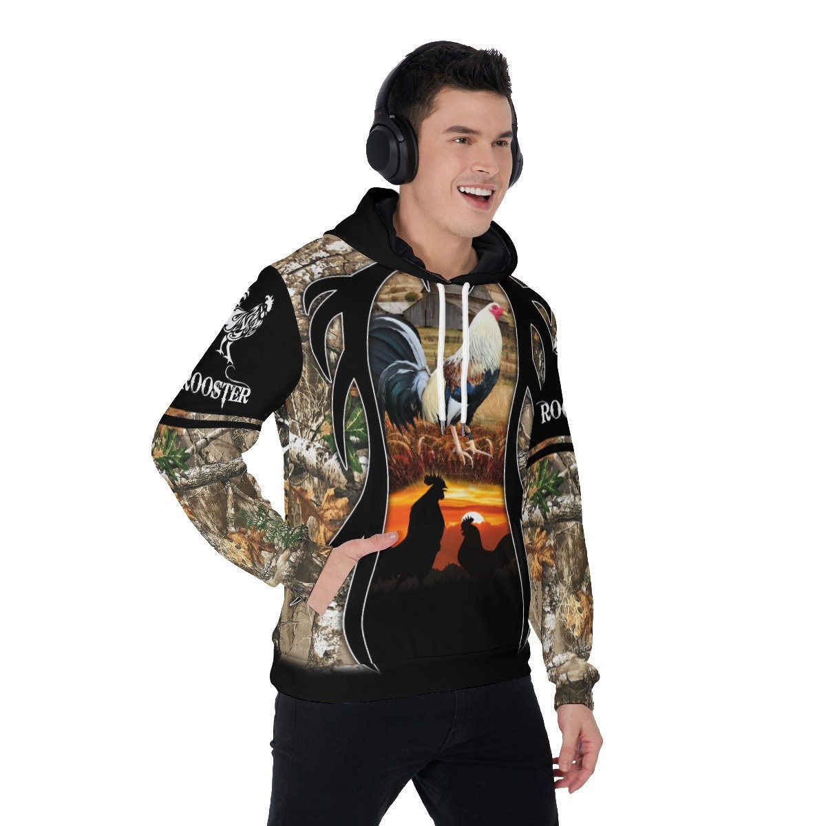 Unisex Rooster Camo Hoodie with Front Pocket Novelty Pullover Gift for Men & Women image 2