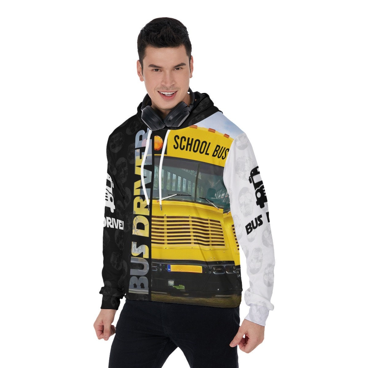 School Bus Driver Skull Pattern Hoodie Bus Driver Sweatshirt Appreciation Gift Shirt image 3