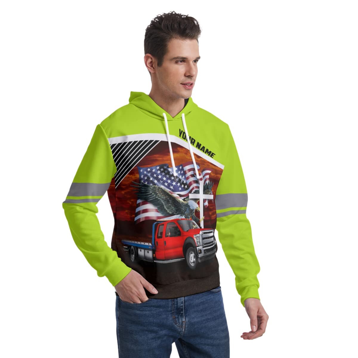 Personalized Unisex Hoodies with American Eagle Tow Truck Design Gifts for Men and Women image 1