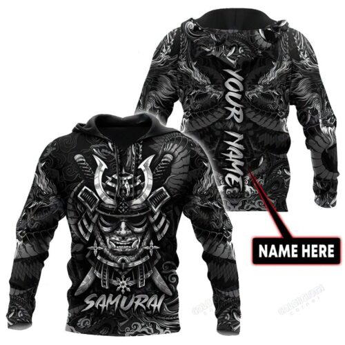 Personalized Unisex Black Samurai Hoodie Novelty Pullover Sweatshirt with Front Pocket Gifts image 0