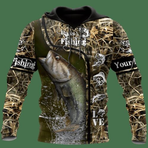 Personalized Unisex Bass Fishing Hoodie Pullover Sweatshirt with Front Pocket Gifts for Men Women image 1