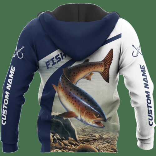 Personalized Unisex Salmon Fishing Hoodie Pullover Sweatshirt with Front Pocket Gift image 1