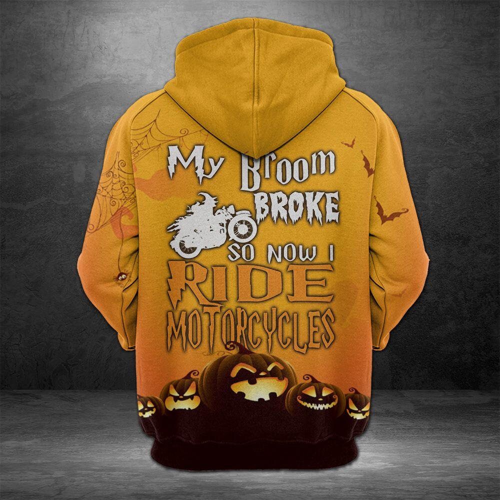 Unisex Witch Riding Motorcycle Hoodie Halloween Witch Sweatshirt Pullover Gift image 2