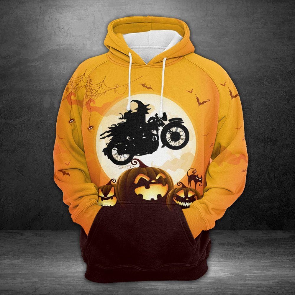 Unisex Witch Riding Motorcycle Hoodie Halloween Witch Sweatshirt Pullover Gift image 1