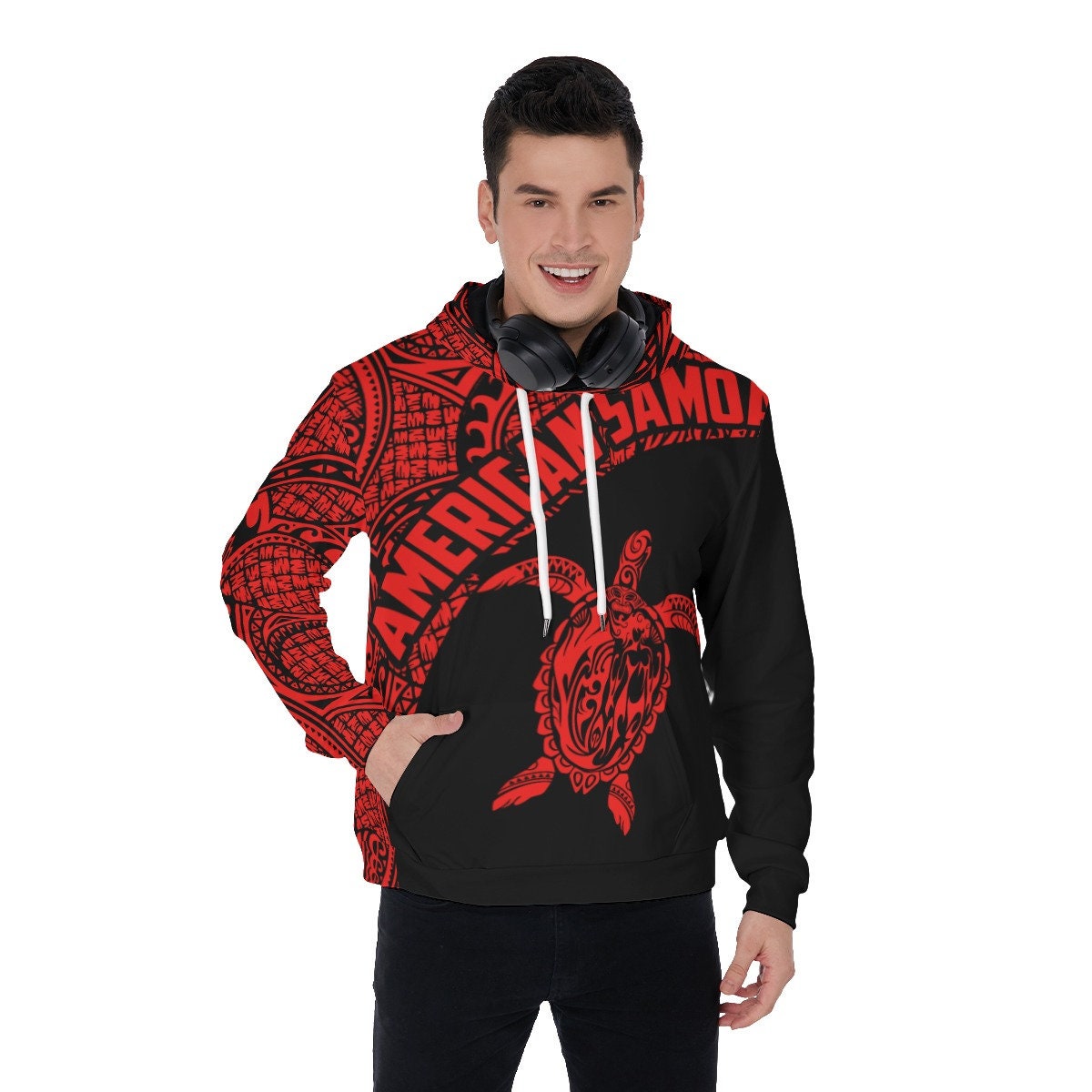 Unisex 3D Printed American Samoa Polynesian Red Hoodie image 1