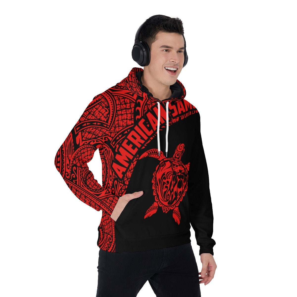 Unisex 3D Printed American Samoa Polynesian Red Hoodie image 2