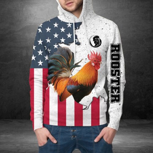 Unisex Rooster US Flag Sweatshirt Hoodie American Flag Rooster Pullover Shirt image 1