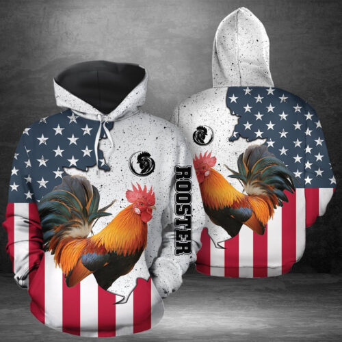 Unisex Rooster US Flag Sweatshirt Hoodie American Flag Rooster Pullover Shirt image 0