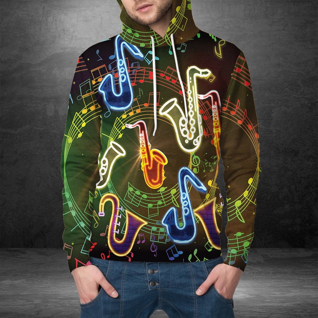 Unisex Saxophone Neon Light Hoodie Music Lover Saxophone Gift Saxophone Shirt image 1