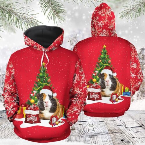 Unisex Guinea Pig Christmas Tree Sweatshirt Hoodie Festive Guinea Pig Pullover Holiday Hoodie image 0