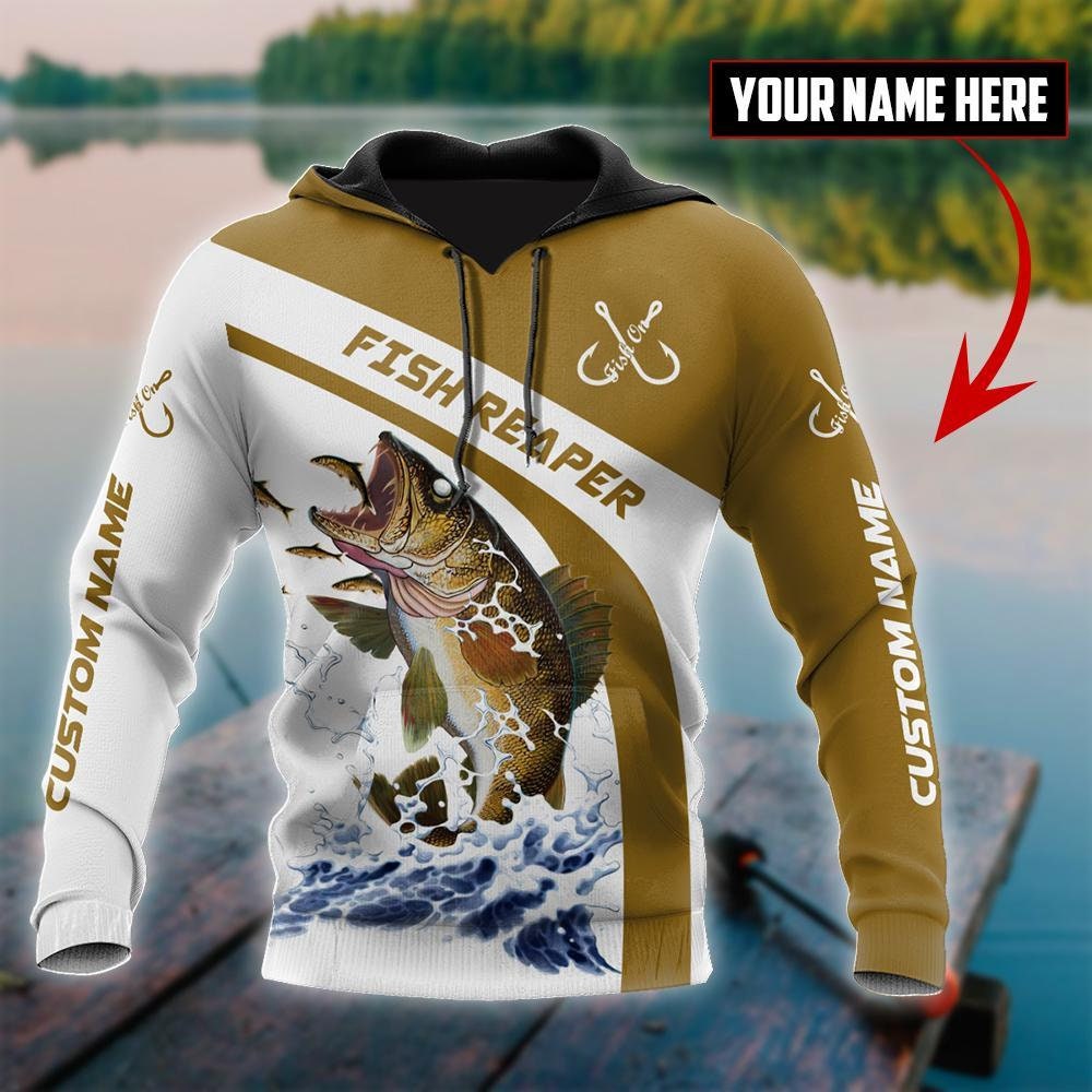 Personalized Unisex Walleye Fishing Hoodie Pullover Sweatshirt with Front Pocket Gift image 3