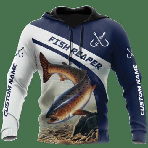 Personalized Unisex Salmon Fishing Hoodie Pullover Sweatshirt with Front Pocket Gift image 0