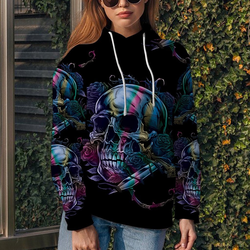 Girl Skull Rose Hoodie Floral Skull Sweatshirt Women’s Skull Clothing Gift image 1